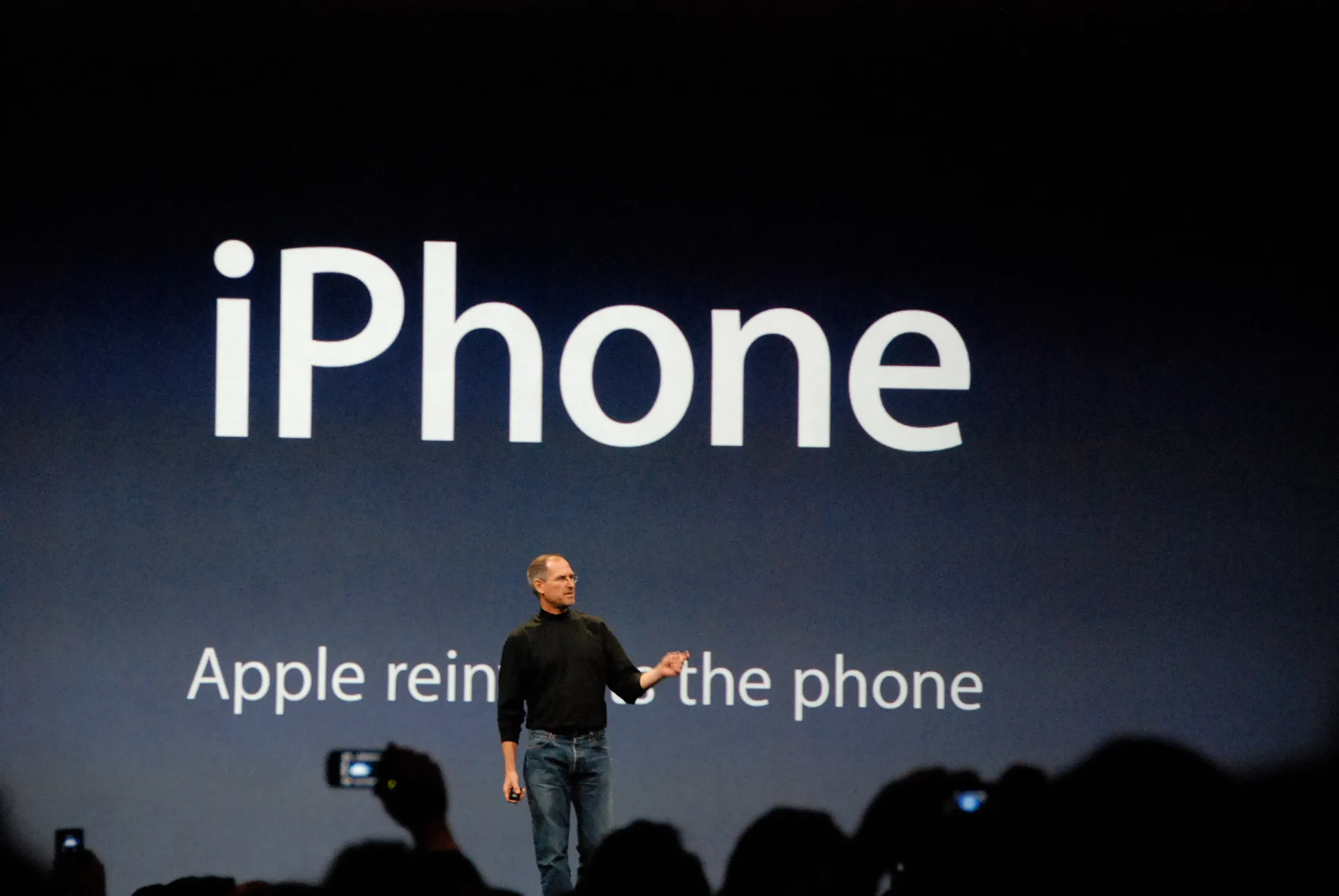 Steve Jobs introducing the first iPhone at Macworld in San Francisco on 9 January 2007